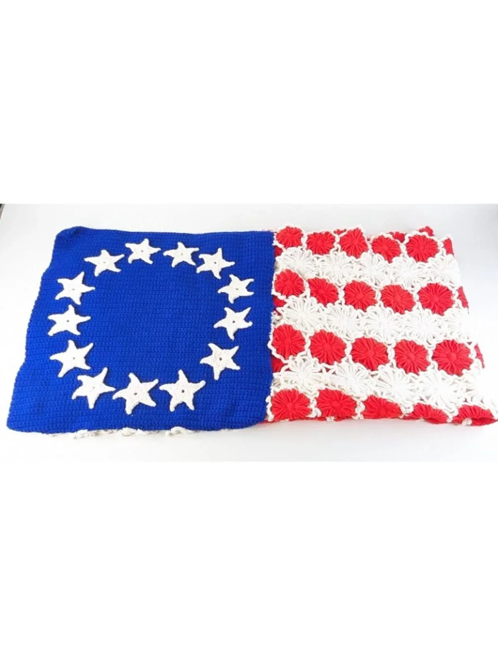 American Flag Afghan Vintage Patriotic Handmade Crochet 36 x 56 